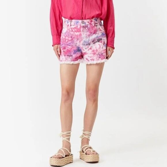 Isabel Marant Etoile Lesia Printed Cotton Shorts In Mulberry Denim Jean Tie Dye - Picture 12 of 12